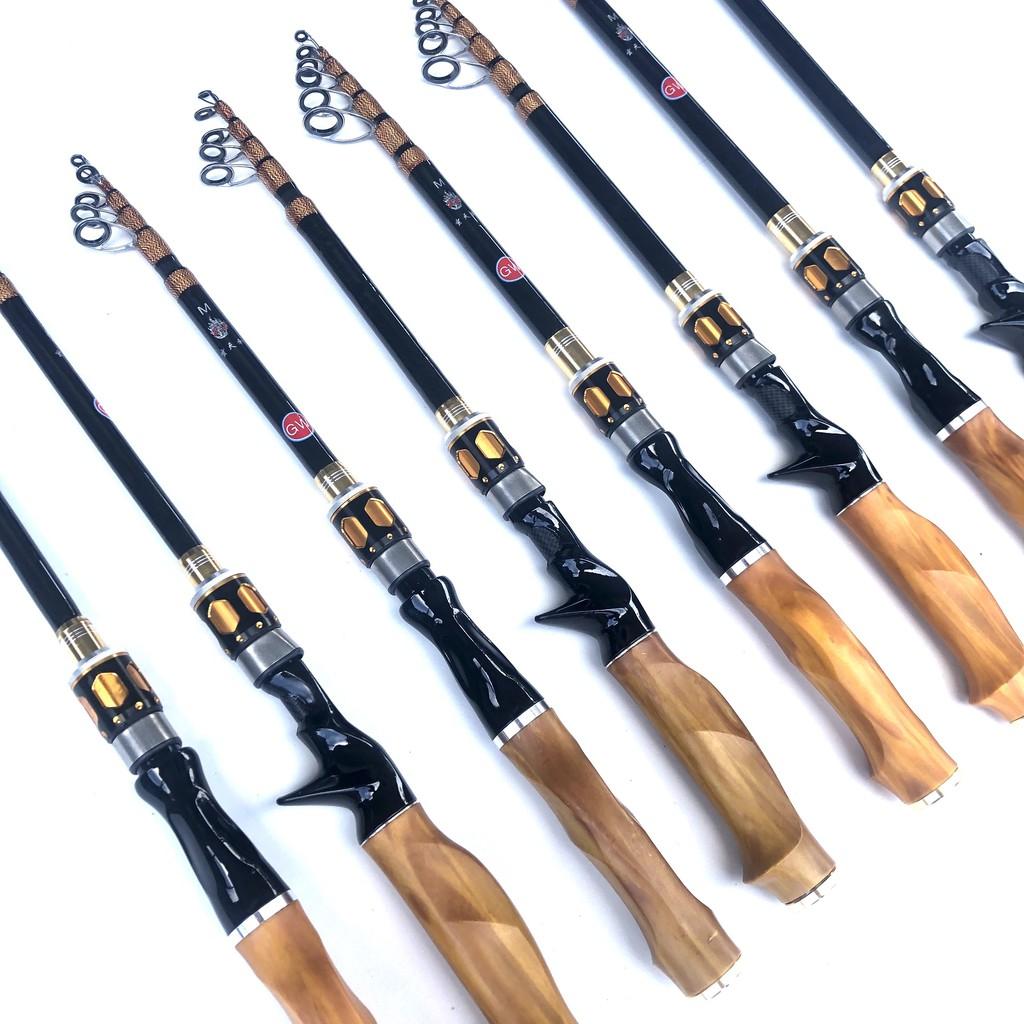 Cần câu lure GW rút gọn 55cm cán gỗ thật 100% , cần bỏ cốp xe tiện lợi