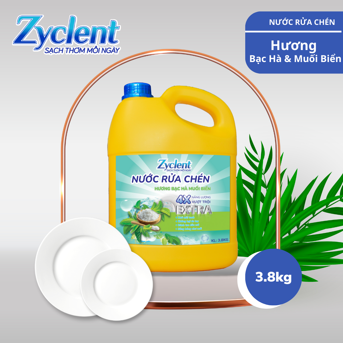 NƯỚC RỬA CHÉN ZYCLENT EXTRA HƯƠNG BẠC HÀ, MUỐI BIỂN - 3.8KG