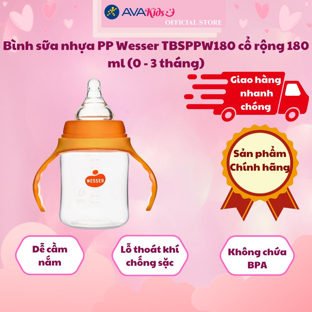 Bình sữa nhựa PP Wesser TBSPPW180 cổ rộng 180 ml (0 - 3 tháng)