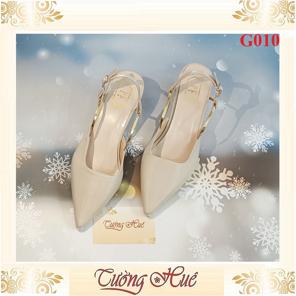 Giày Cao Gót Mũi Nhọn Phối Dây Quai Gài Gót Tròn Cao 5CM - Hàng Quảng Châu