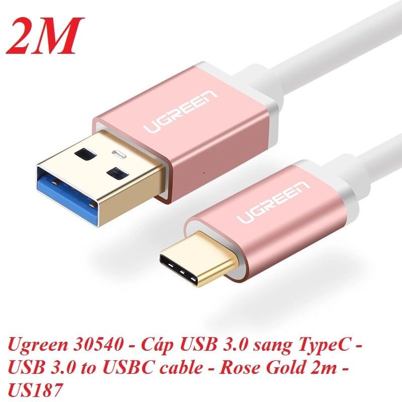 Ugreen UG30540US187TK 2M màu Hồng Cáp USB TypeC sang USB 3.0 cao cấp - HÀNG CHÍNH HÃNG
