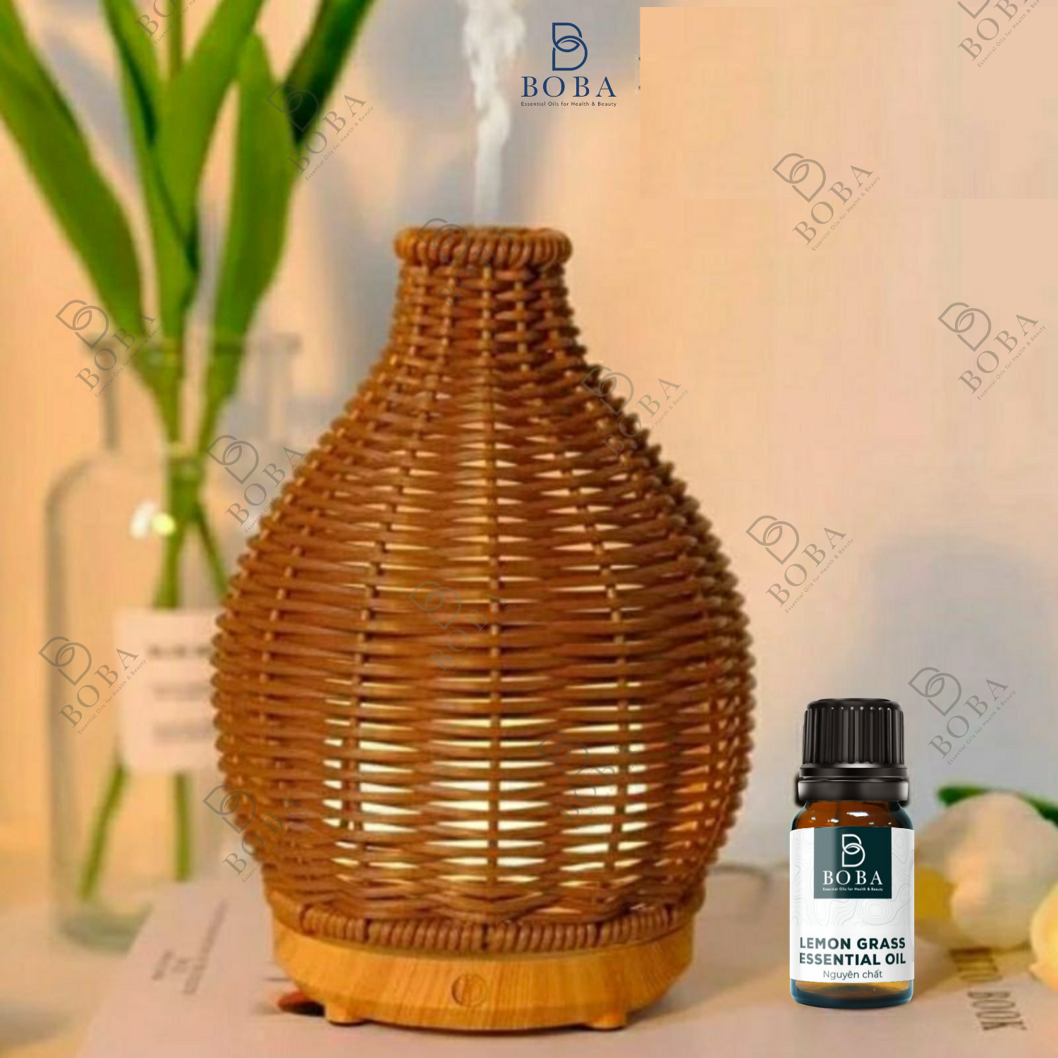 Máy Khuếch Tán Tinh Dầu Mây Đan Nghệ Thuật, Tỏa Hương, Kiểm Soát Mùi Làm Sạch Không Khí - Boba Naturals