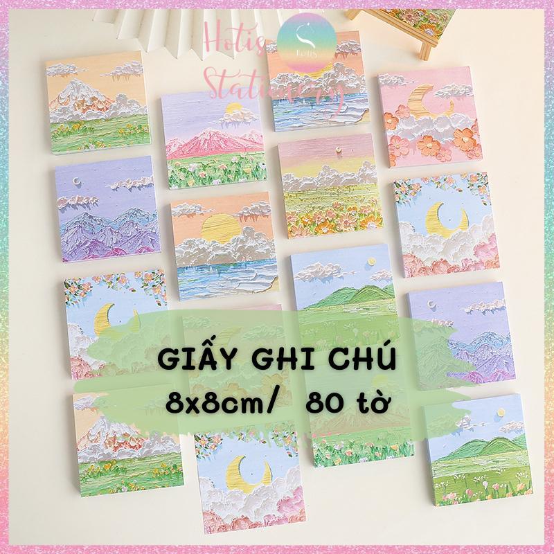 Tệp 80 tờ giấy ghi chú tranh phong cảnh, giấy note hình thú đáng yêu - 8x8cm