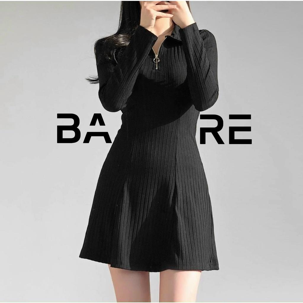 Đầm ôm body nữ tay dài basic Bare phối khóa kéo chất thun gân tăm chuẩn form - ĐO06