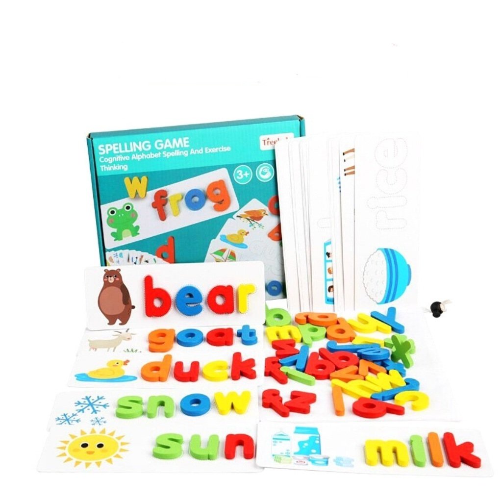 Bộ thẻ học chữ cái kèm hình minh họa cho bé, Bộ spelling game 52 từ vựng tiếng anh - Hàng chính hàng