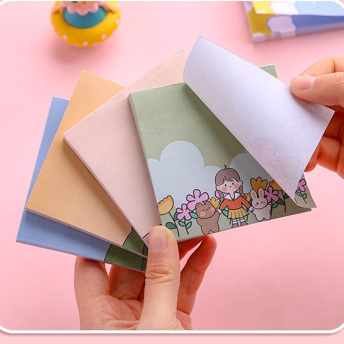 PK726 Tệp 50 tờ Giấy note ghi nhớ màu pastel dễ thương in hình hoạt hình; tiện dụng; kích thước 80X 80 Cm