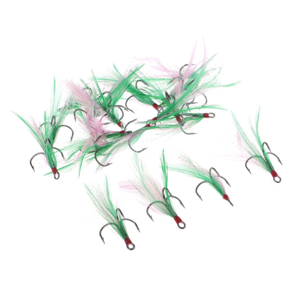 20pcs Feather Fishing Hooks Treble Barbed Squid Fly Tying Lures Baits