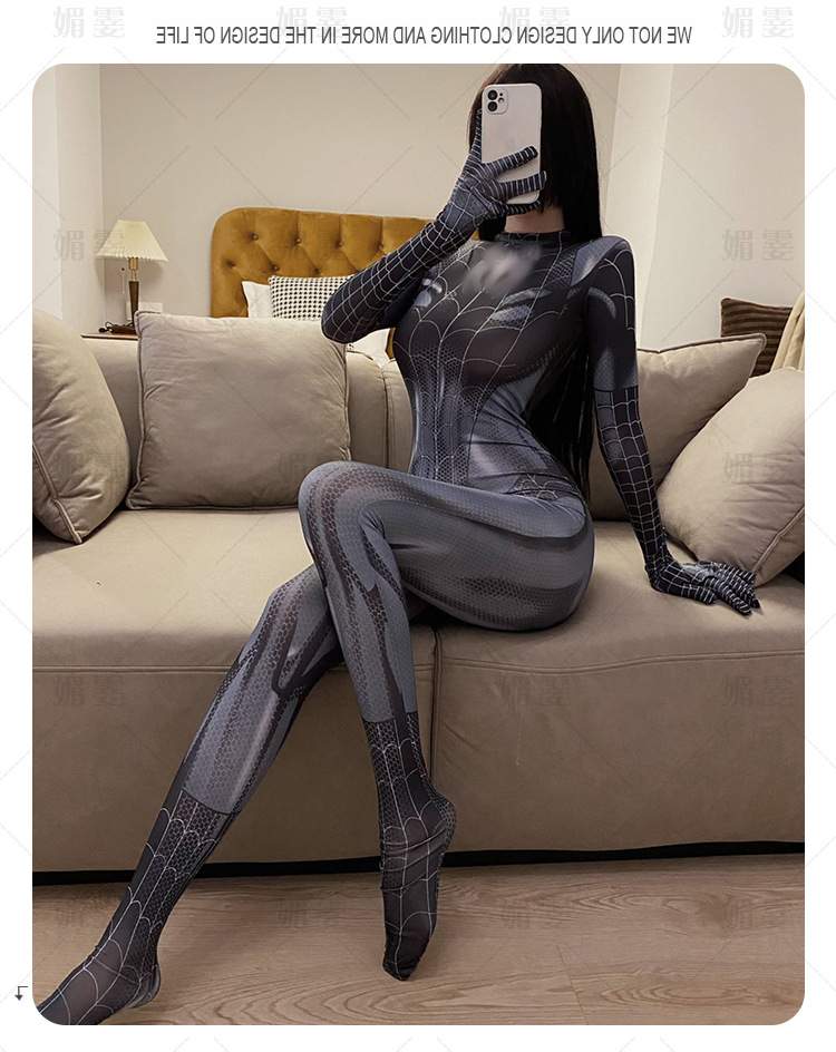 Bộ Cosplay Người Nhện có dây kéo trên dưới hở đáy Bodystocking Erotic Lingerie Nightwear BatMan