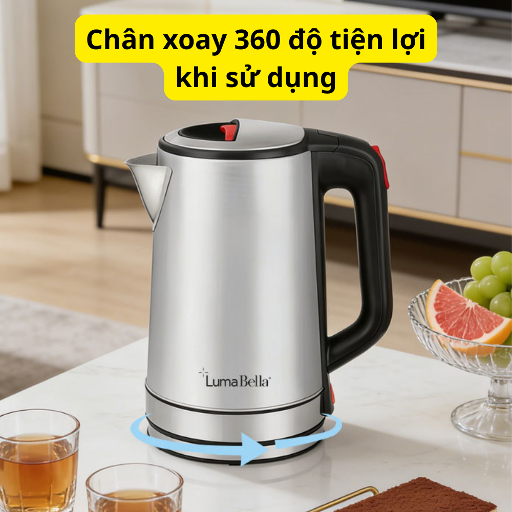 Ấm đun nước siêu tốc INOX304 Lumabella B-3013 dung tích lớn 2.3L, công suất cao 1500W, hâm nước pha sữa nhanh chóng, dễ sử dụng, vô cùng tiện lợi - DELIYA - HÀNG CHÍNH HÃNG