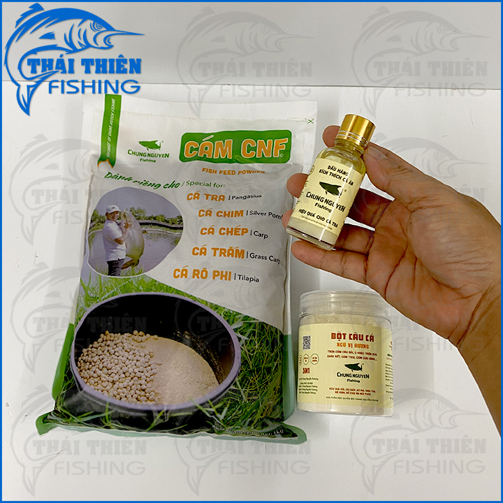 Combo 1kg Cám CNF, 1 Chai Dầu Hăng, 1 Hũ Bột Chung Nguyen Fishing Chuyên Dùng Câu Cá Tra, Chép, Rô Phi, Trắm, Trôi