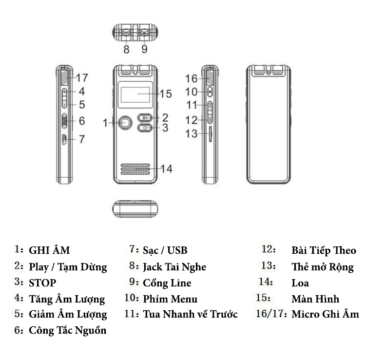 SOAIY Máy Ghi Âm Chuyên Nghiệp SK6 - Hàng Nhập Khẩu