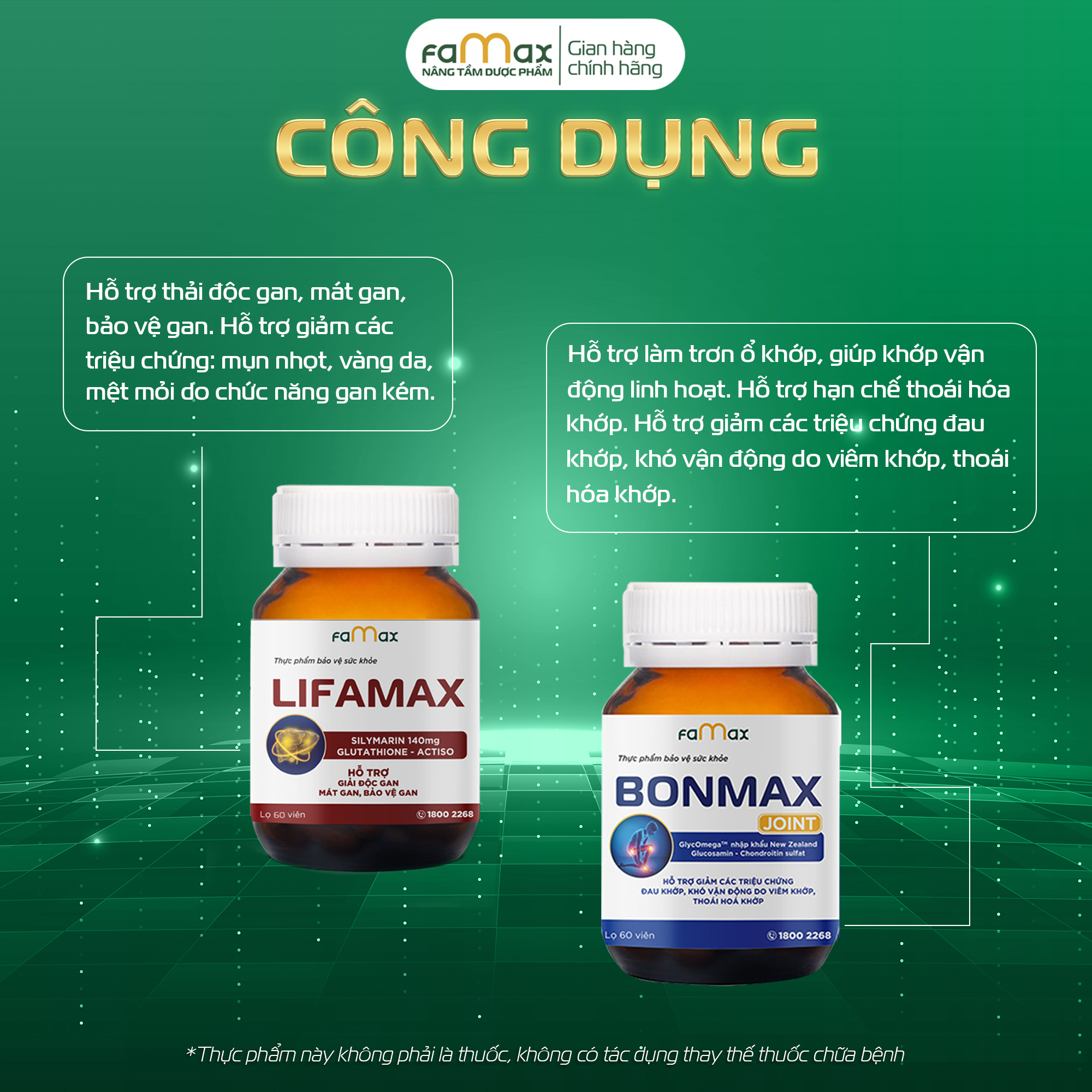 [FAMAX] Combo Lifamax + Bonmax Joint 60 viên - Hỗ trợ giải độc gan, mát gan, khoẻ khớp, chắc xương