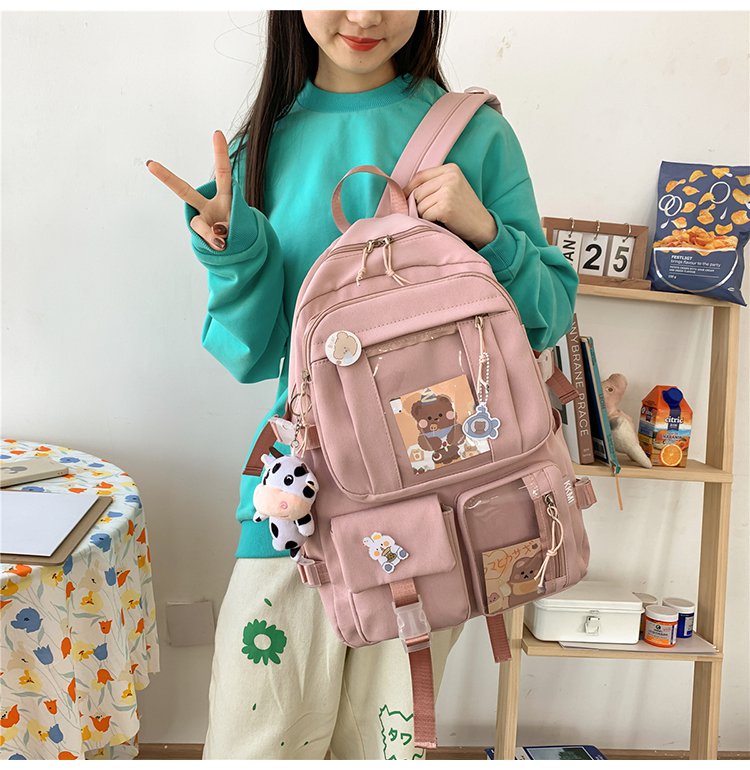 Balo đi học nữ ulzzang Hàn Quốc thời trang giá rẻ tặng gấu và sticker