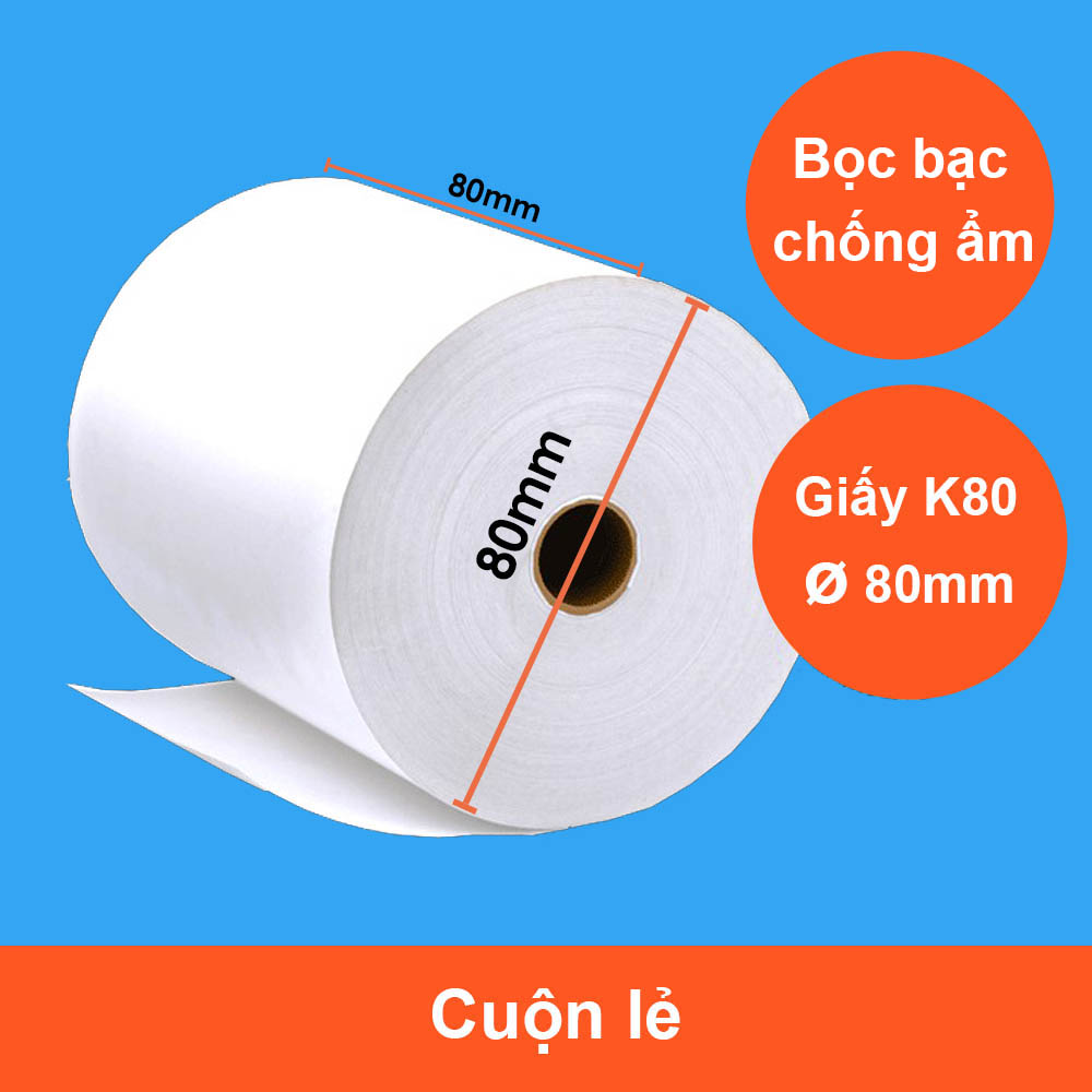 Cuộn Giấy In Hóa Đơn Cho Máy In Nhiệt Khổ K80 Phi 80 Cuộn Lớn