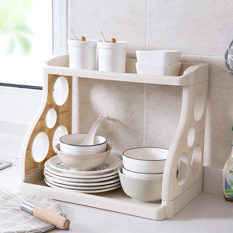 Kệ nhà bếp đựng gia vị - Kệ đựng chén đĩa - Kệ nhựa 2 tầng đa năng đưngk dao kéo nhà bếp tiện ích