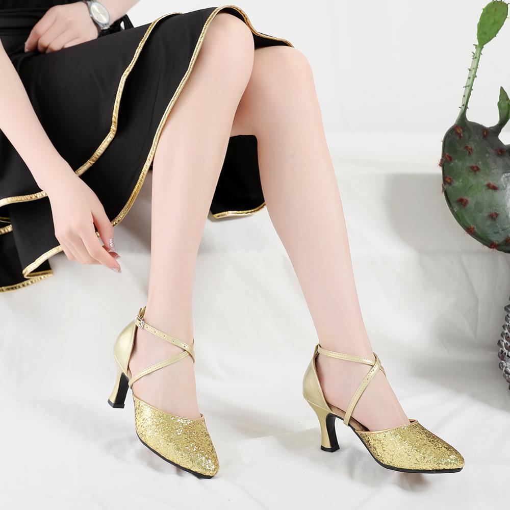 Giày khiêu vũ phụ nữ bán thương hiệu giày khiêu vũ hiện đại Color: Silver-rubber-7cm Shoe Size: 34 (22cm)