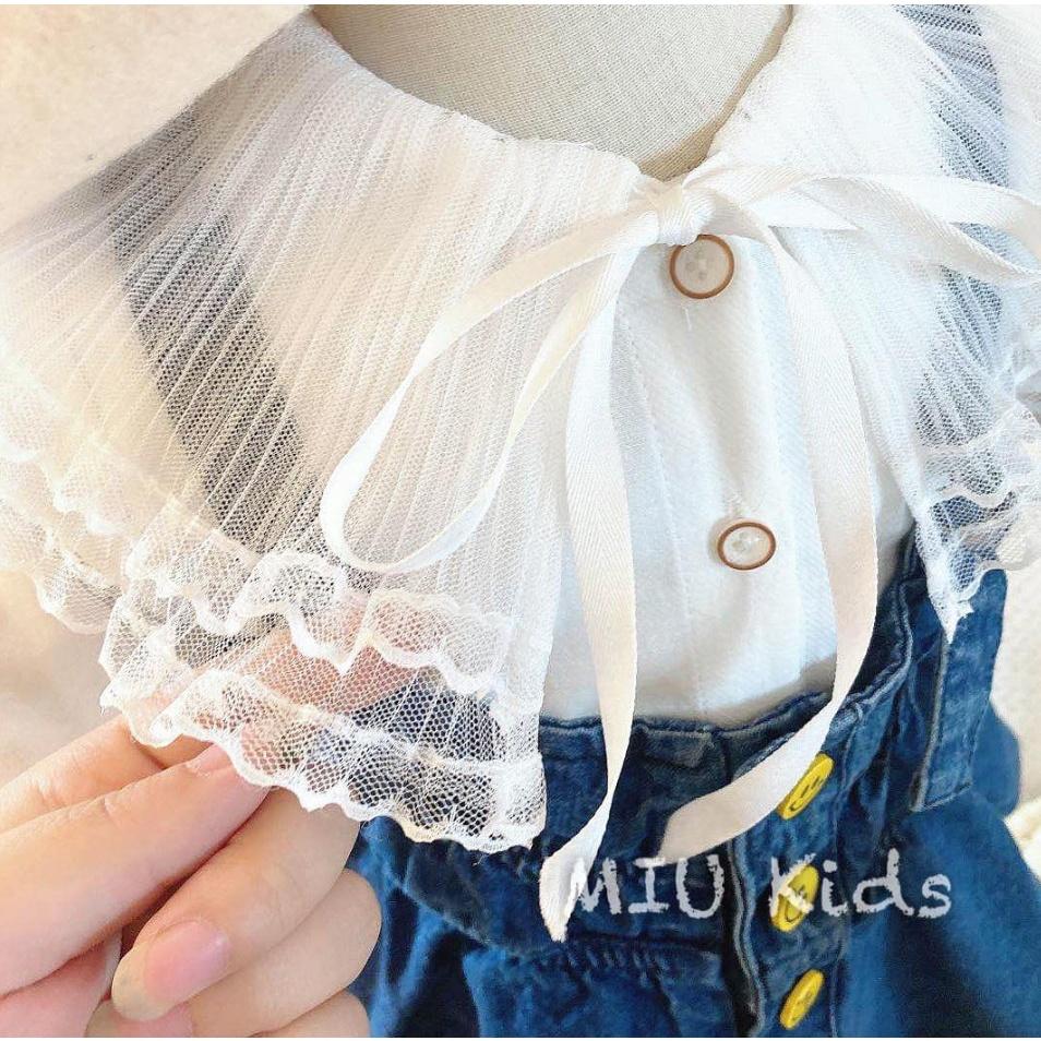 Set váy yếm bò và áo sơ mi voan công chúa cho bé gái mùa hè