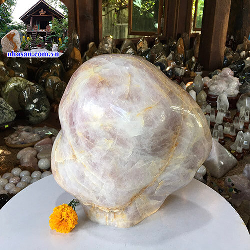 Trụ đá thạch anh hồng tự nhiên nguyên khối trấn trạch T443 nặng 15Kg kích thước 30x28x16cm – Vật phẩm phong thủy may mắn