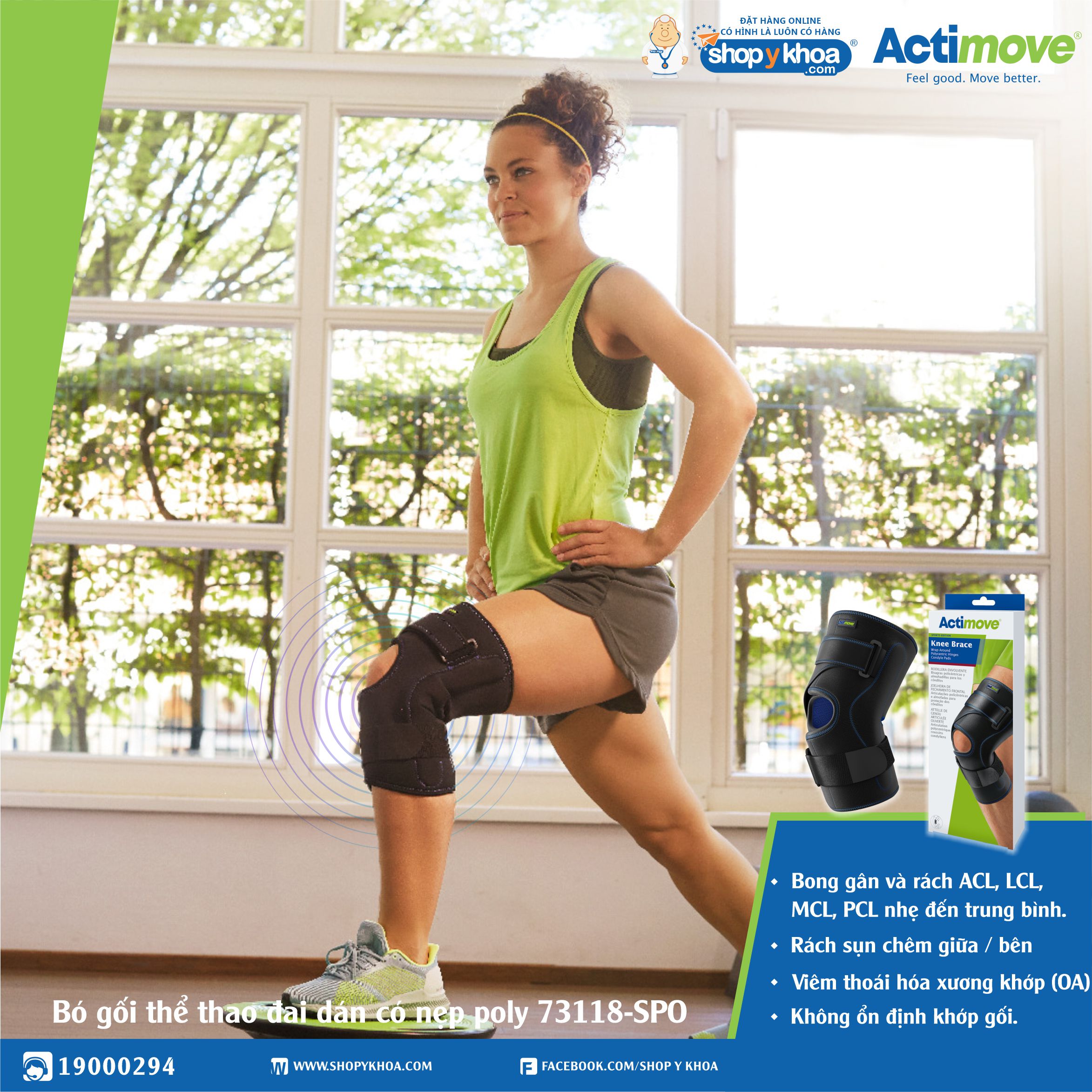 Bó gối thể thao đai dán có nẹp poly 73118-SPO Actimove Knee Brace