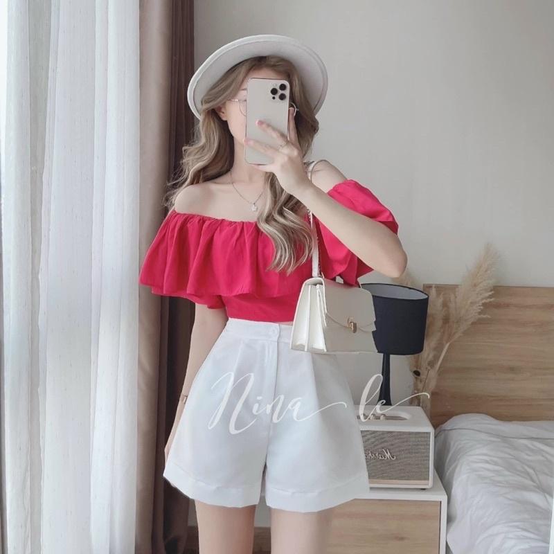 Áo Croptop Bẹt Vai Bèo Quần Short