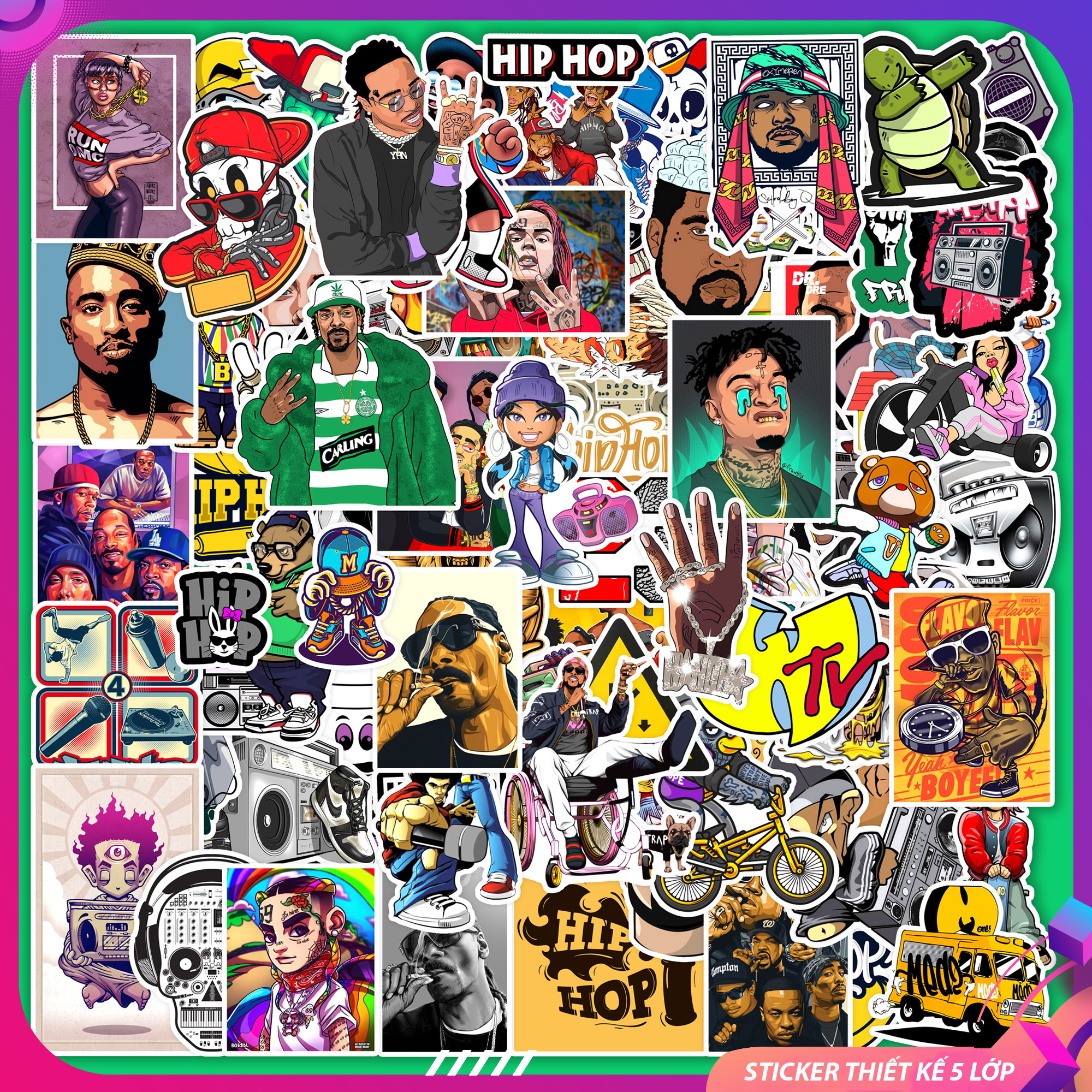 Chủ Đề Hiphop | Set 50 Hình Sticker PVC Chống Thấm Nước