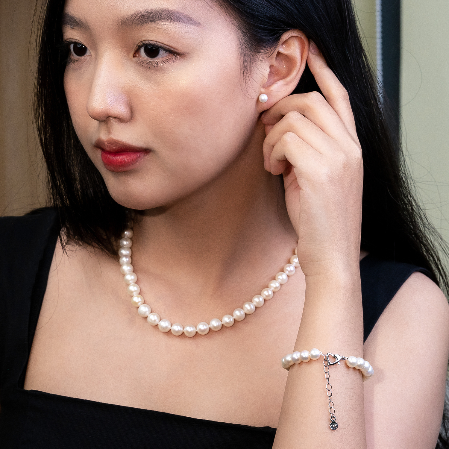 Bộ Trang Sức Ngọc Trai Trắng Gồm Dây Chuyền Và Lắc Tay Cổ Điển - BODB1336 - Bảo Ngọc Jewelry