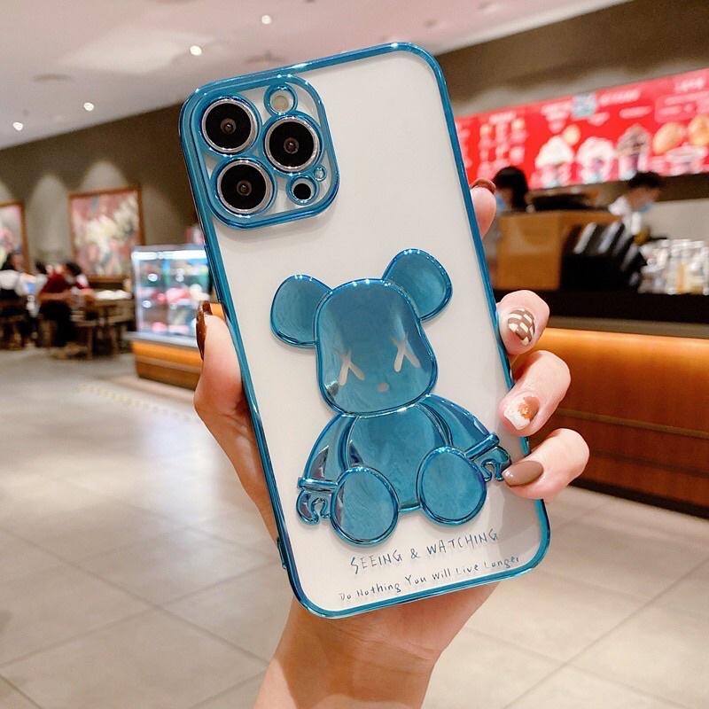 Ốp lưng gấu BEARBRICH bóng nổi 3D viền si cạnh vuông dành cho 7P8P X/XSMAX 11 11Promax 12 12promax 13Promax