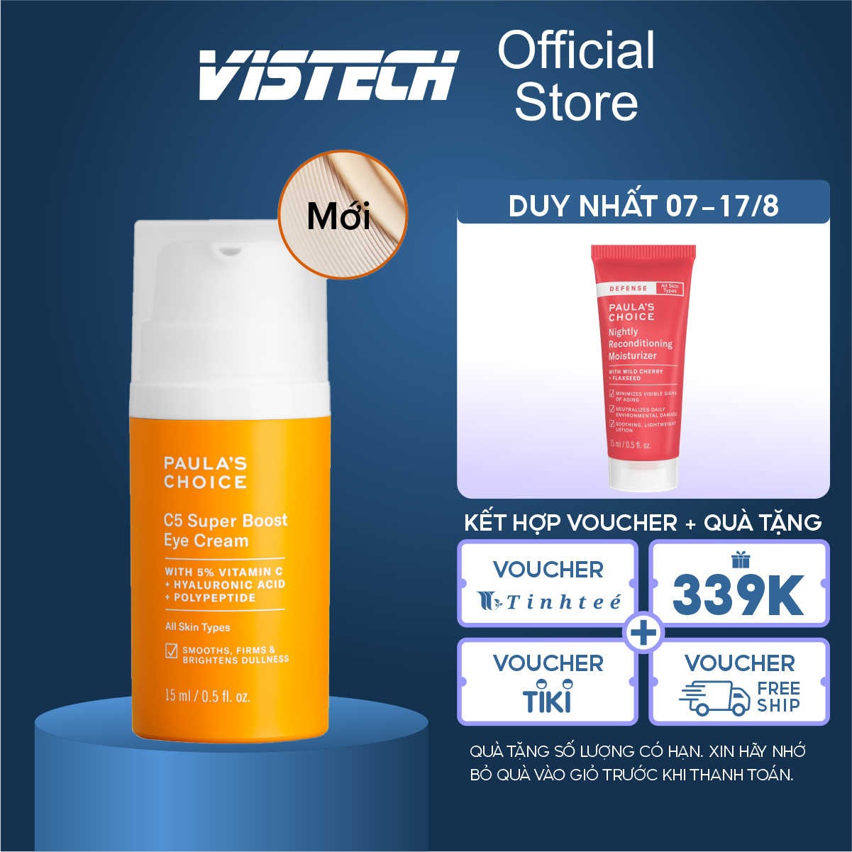 Kem mắt Vitamin C xóa mờ quầng thâm và giảm bọng mắt Paula's Choice C5 Super Boost Eye Cream 15ml