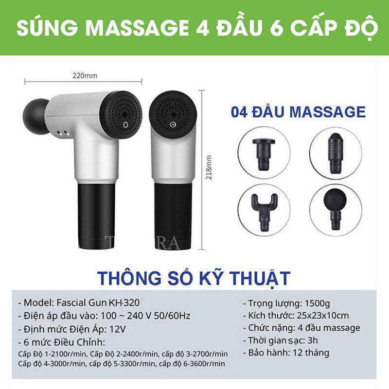 Súng Massage Cầm Tay, Máy Mát Xa Trị Liệu Toàn Thân TAKARA Với 4 Đầu Thay Thế Và 6 Cấp Độ Giảm Đau Mỏi Cơ GB-820