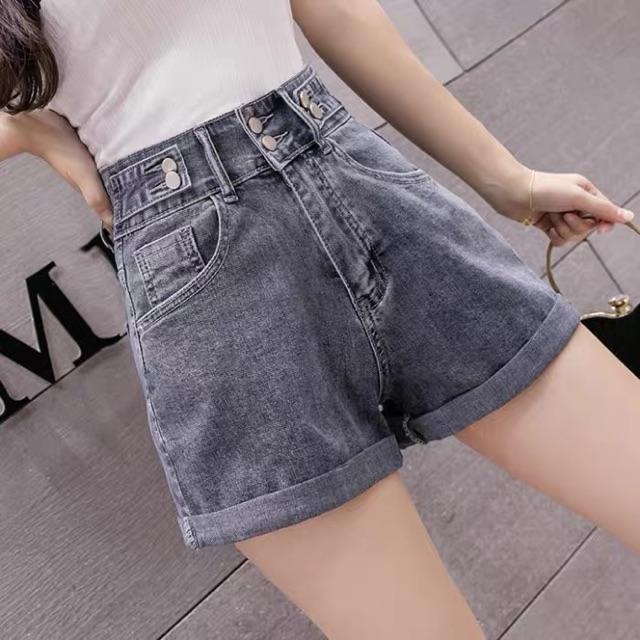 Quần short jean nữ Big Size lưng cao, co dãn mạnh, lưng đai kiểu nhiều nút đang hot trend 3616 molijean