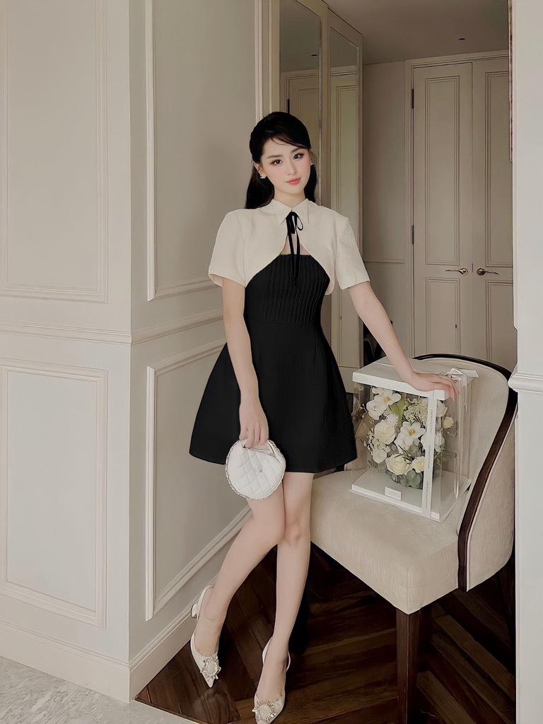Đầm xòe 2 dây kèm áo khoác lửng cina dress