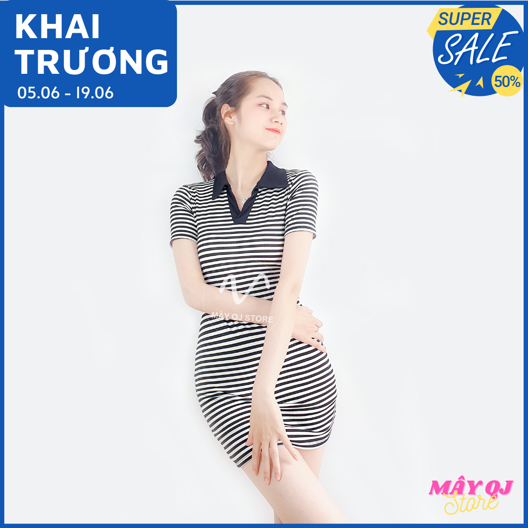 Đầm Polo Nữ Ôm Body Dáng Ngắn Chất Vải Thun Gân Mềm Mịn Trẻ Trung Freesize dưới 58kg
