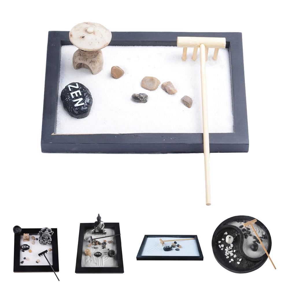 Zen Garden Sand Kit Tabletop Decor Sand Rocks Rake Feng Shui Crafts #4