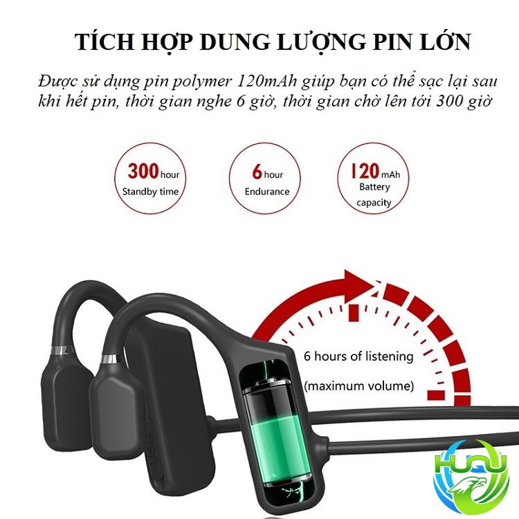 Tai nghe bluetooth dẫn truyền xương Huqu X19- Dung lượng pin lớn