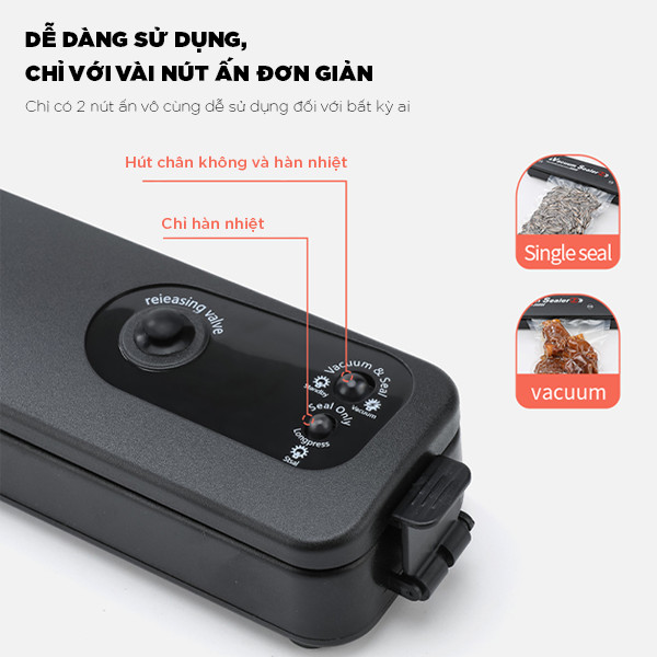 Máy Hút Chân Không Mini Bảo Quản Thực Phẩm Tự Hàn Miệng Túi Chất Liệu Cao Cấp Vacuum Sealer Dễ Dàng Sử Dụng