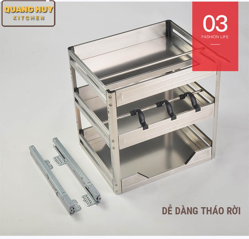 Giá gia vị tủ bếp dưới inox hộp hàng chính hãng Grob sang trọng hiện đại