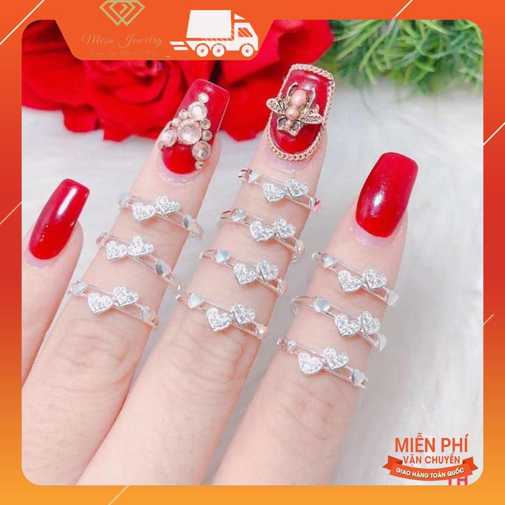 NHẪN NỮ BẠC TA 2 TIM ĐÁ XINH XẮN
