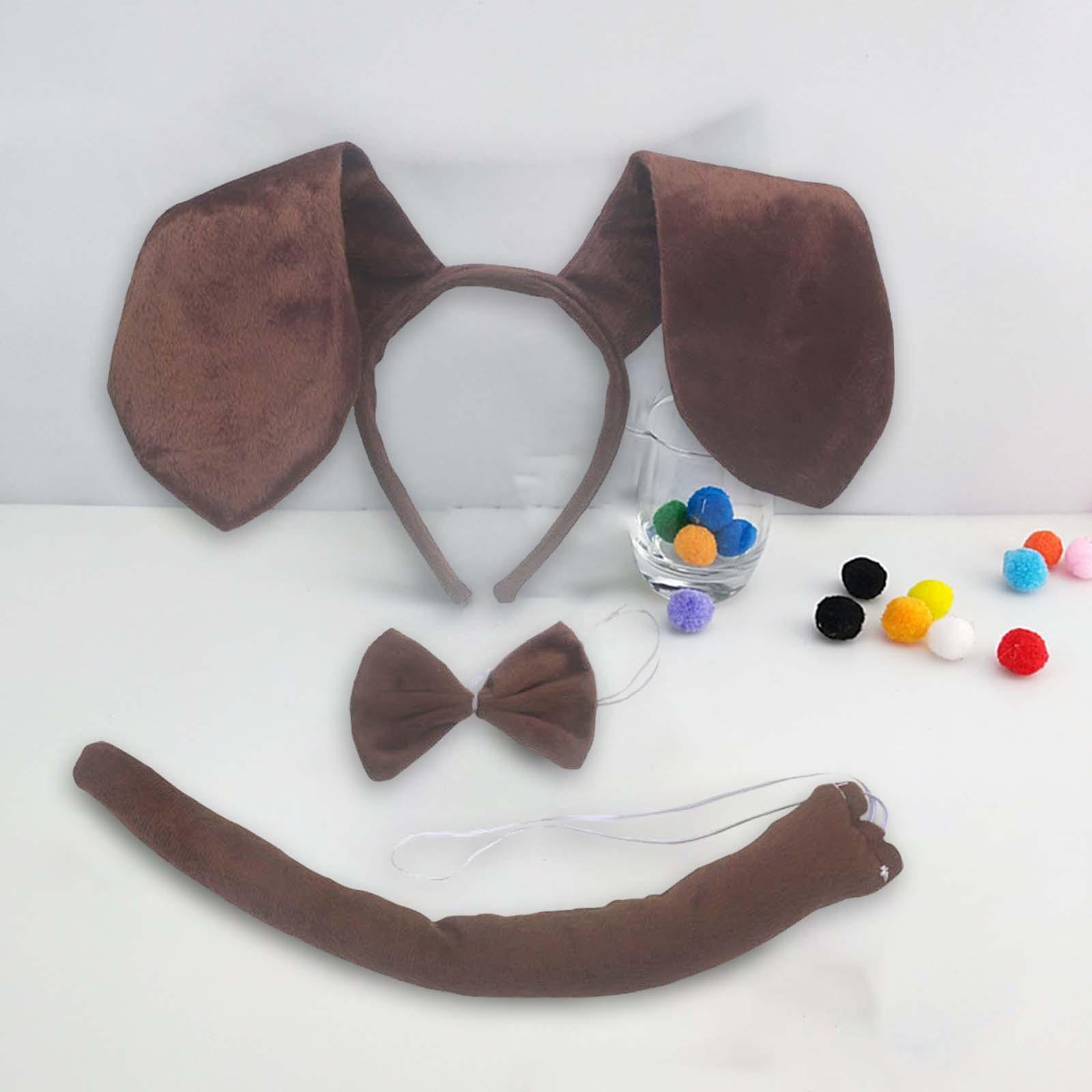 Dog Ears Headband Tail Bowtie Set Headwear Animal Ears Headband Costume Hair Hoop Dog Ears and Long Tail for Party Prom Women