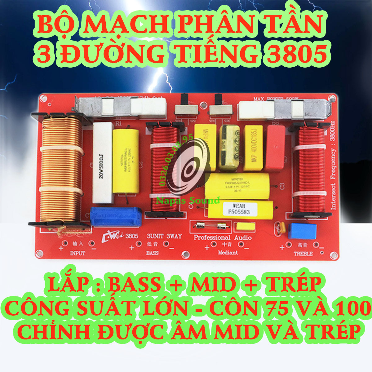 MẠCH PHÂN TẦN 3 LOA BASS TRUNG TRÉP CW3805 - LẮP CHO LOA CÔN 75 100MM - MẠCH PHÂN TẦN 3 ĐƯỜNG TIẾNG