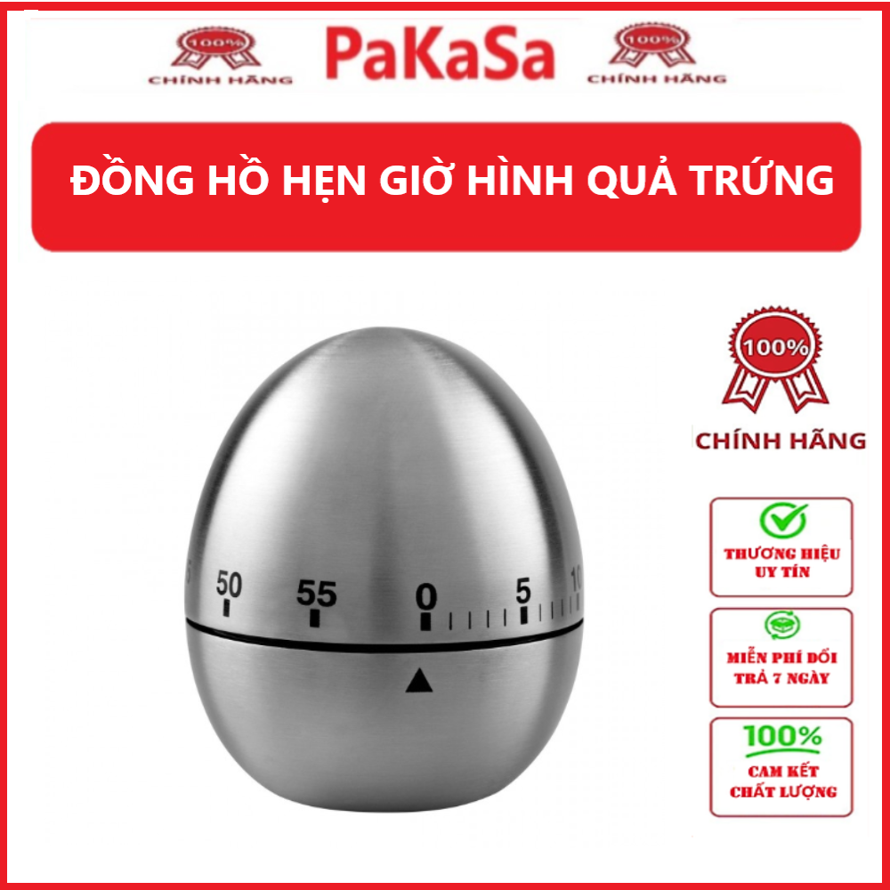 Đồng hồ hẹn giờ hình quả trứng vỏ inox sang trọng - Hàng chính hãng 