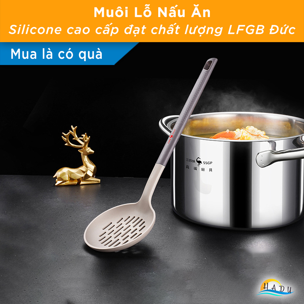 Muôi Lỗ Nấu Ăn Lẩu Silicone Cao Cấp Không Mùi An Toàn Với Lớp Chống Dính Đạt Chất Lượng LFGB Đức SSGP