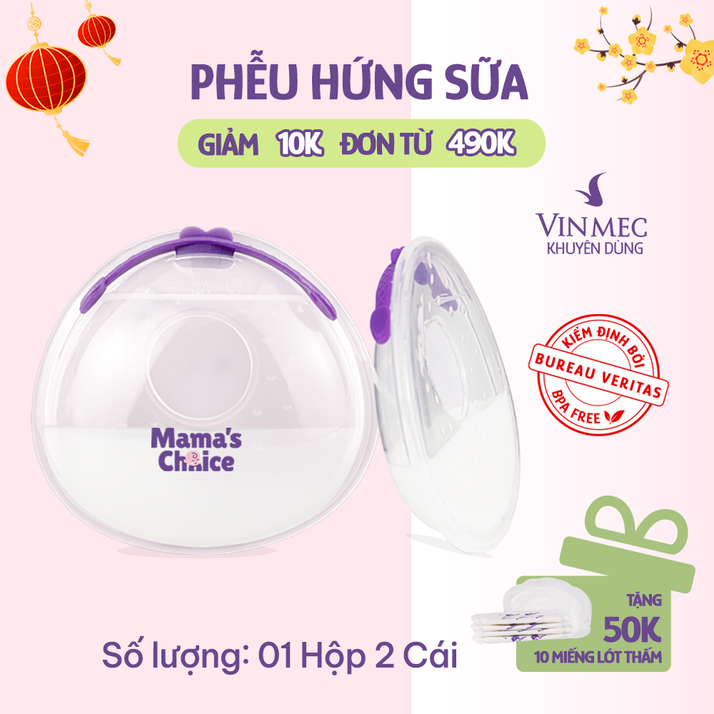 Phễu Hứng Sữa Mama's Choice, Chất Liệu Silicone Cao Cấp, Có Nút Đậy Chống Tràn và Dây Đeo Chống Rơi (Hộp 2 Cái)