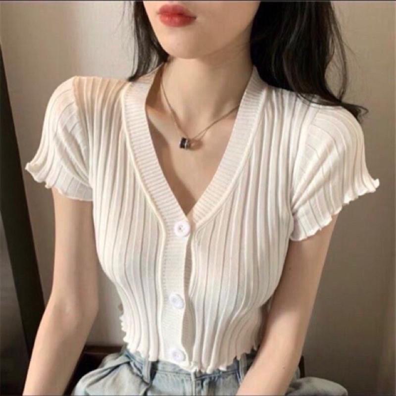 Áo len nữ cộc tay dáng croptop hót hit