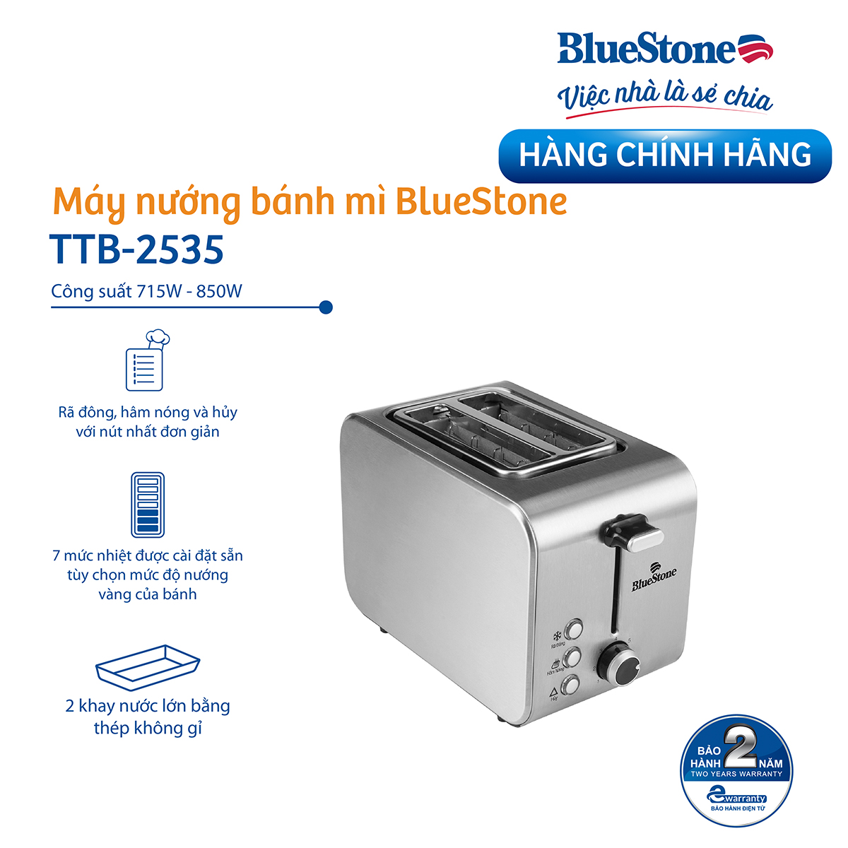 Máy Nướng Bánh Mì BlueStone TTB-2535 (850W) - Hàng chính hãng