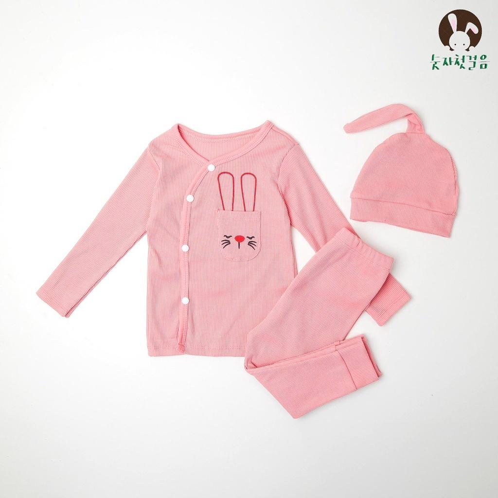 Bộ dài tay Minky Mom thun gân nút cài lệch cho bé trai, bé gái size 3-15kg