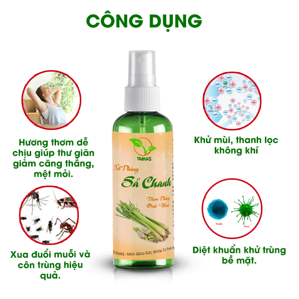 Xịt phòng sả chanh chai 100ml - Kháng khuẩn, khử mùi hôi, đuổi muỗi và các loại côn trùng,