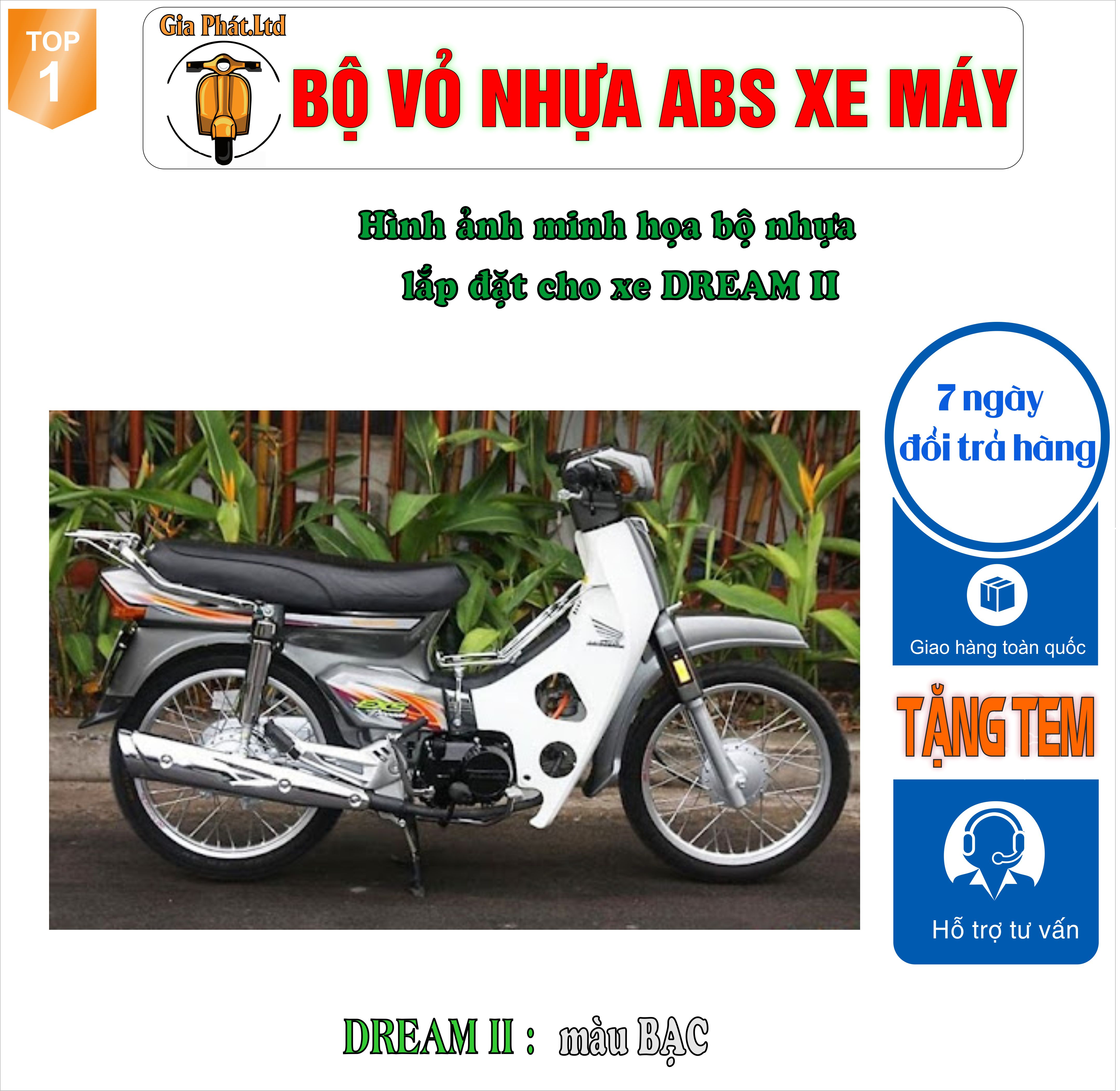 [TẶNG TEM] Bộ nhựa dàn áo xe Dream II - Dream Việt - Thái - Tàu - màu BẠC-TKB_685_8287
