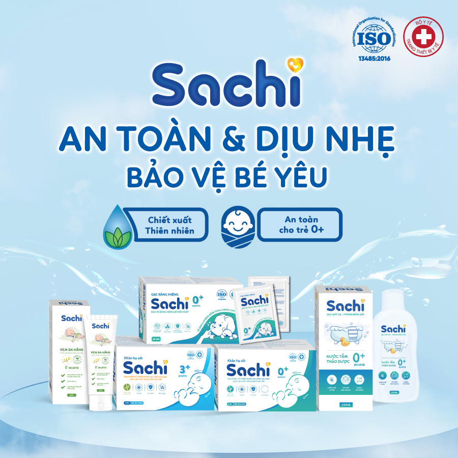 Khăn lau hạ sốt 0M+ & 3 tháng+ SACHI - Giúp hạ nhiệt, giảm sốt, ngăn ngừa co giật