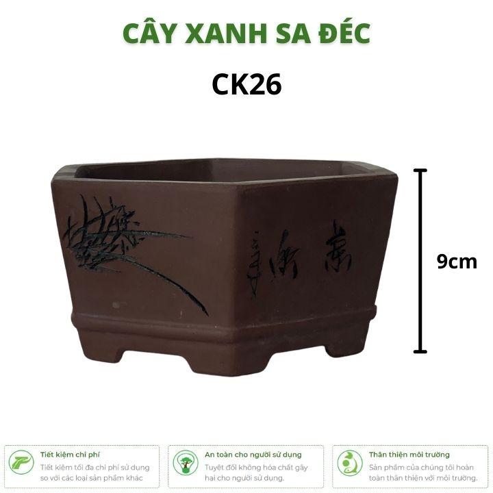 Chậu lục giác đáy cạn hoa văn chữ tàu và cành tre trúc CK26 trồng cây cảnh để bàn, trang trí sân vườn