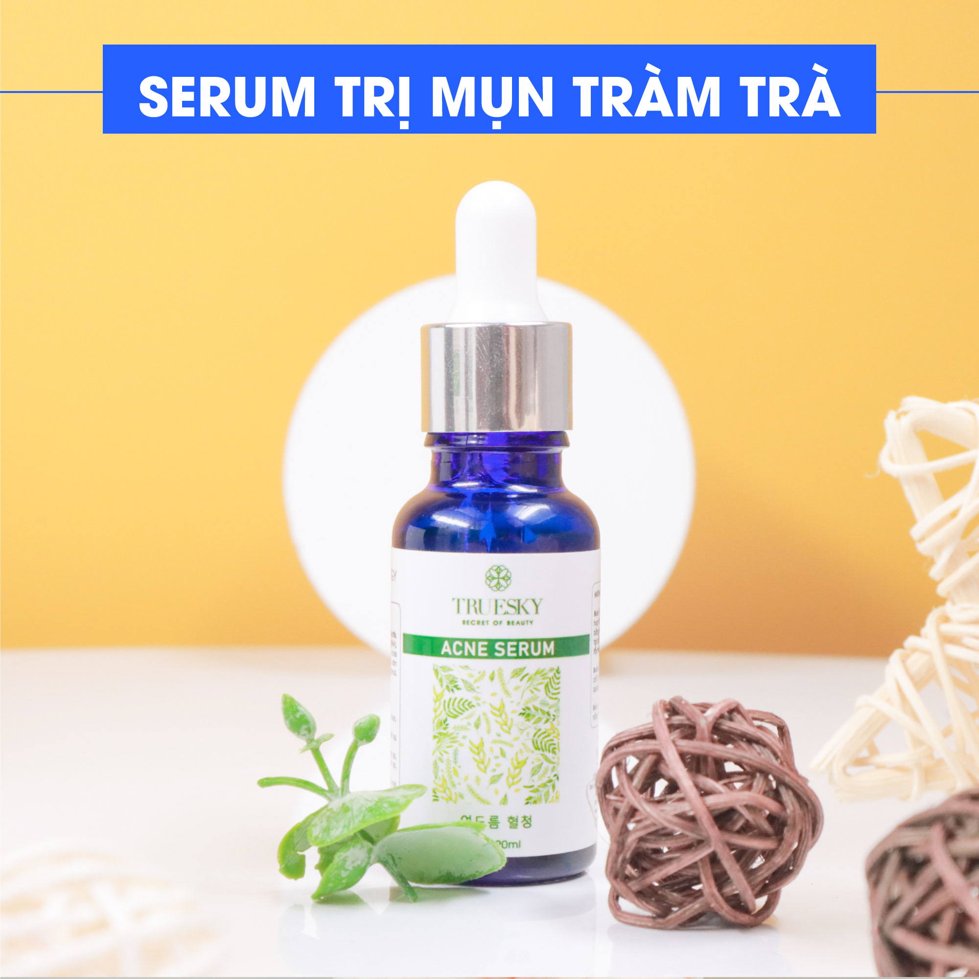 Bộ ngừa mụn da mặt Truesky Premium M02 gồm 1 serum ngừa mụn tràm trà 20ml + 1 sữa rửa mặt than hoạt tính 60ml + 3 miếng mặt nạ tế bào gốc Truesky